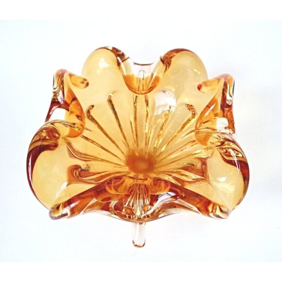 Vintage Chalet Glass Amber Ashtray Chunky Mid Century Modern Contemporary Canada - Picture 4 of 6